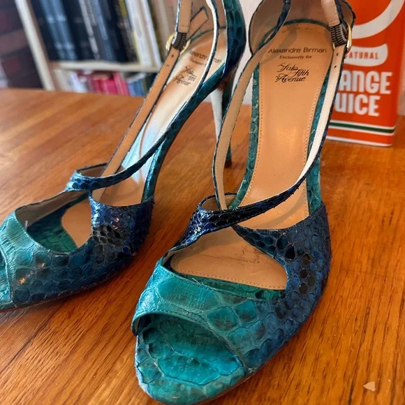 Alexrandre Birman Multi Blue Snakeskin Heels, Size 9.5 - Picture 2 of 9